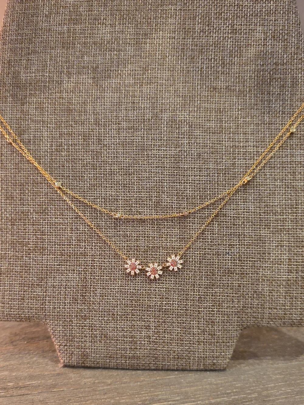 Coach 3 Daisy Double Chain Gold Toned Necklace 16+2 Inches NWT